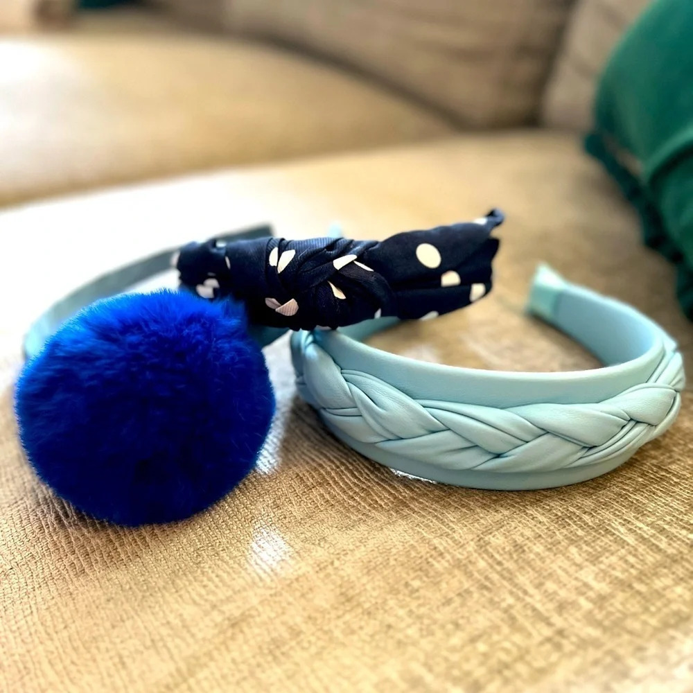 ANNA BELEN Faux Fur Headband + 2 Extra Headbands Blue Navy Light Blue